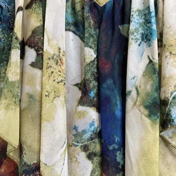 Sunny Leigh Women's Green Yellow Watercolors Blouse Size L Boho Art To Wear - Picture 10 of 13